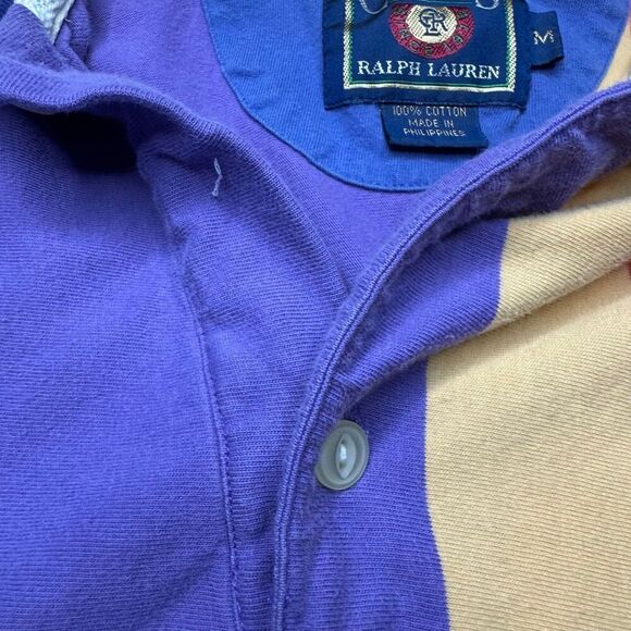 Vtg Chaps Ralph Lauren Polo Shirt Mens Medium Vertical Stripe Crest Crown Y2K - Picture 8 of 12